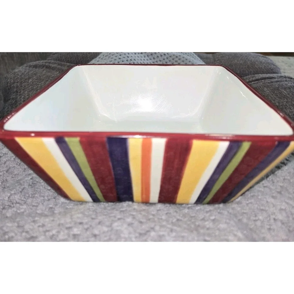 Pampered‎ Chef Simple Additions Square Striped Multicolor Ceramic Serving Bowl